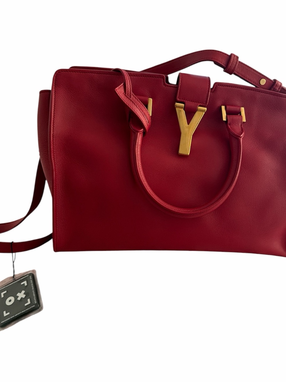 Yves Saint Laurent Red Leather Tote with Gold Y Accent